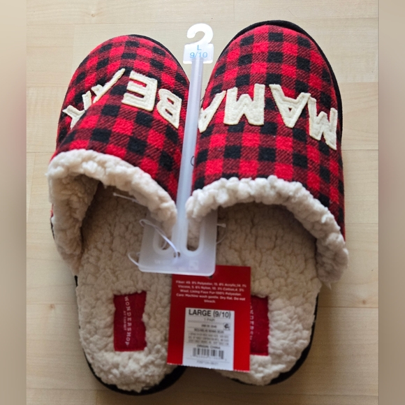 Large Mama Bear Red Black Plaid comfortable lightweight slippers size 9 size 10 - Picture 2 of 6